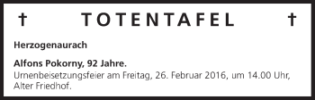 Anzeige von Totentafel vom 25.02.2016 von MGO