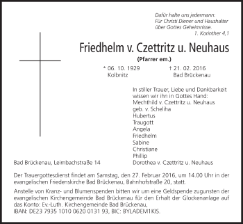 Anzeige von Friedhelm von Czettritz und Neuhaus von MGO