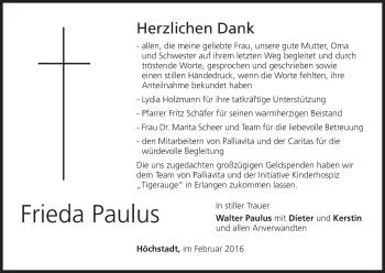 Anzeige von Frieda Paulus von MGO