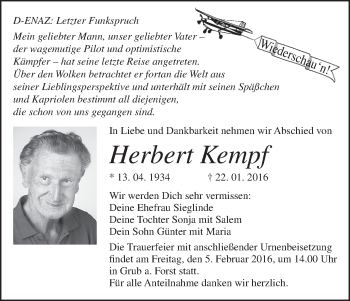 Anzeige von Herbert Kempf von MGO