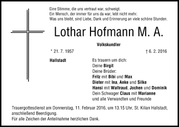 Anzeige von Lothar Hofmann von MGO