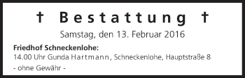 Anzeige von Bestattungen vom 13.02.2016 von MGO