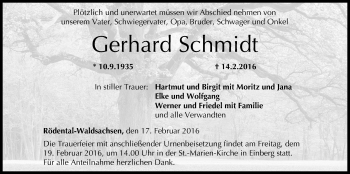 Anzeige von Gerhard Schmidt von MGO