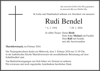 Anzeige von Rudi Bendel von MGO