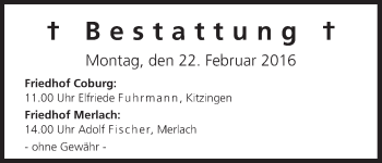 Anzeige von Bestattungen vom 22.02.2016 von MGO
