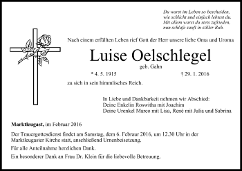 Anzeige von Luise Oelschlegel von MGO