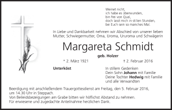 Anzeige von Margareta Schmidt von MGO