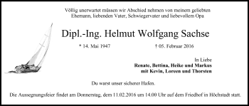 Anzeige von Helmut Wolfgang Sachse von MGO