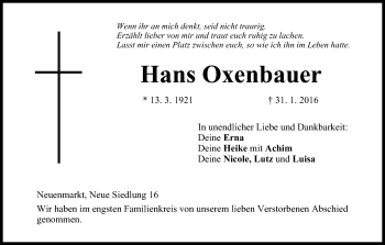 Anzeige von Hans Oxenbauer von MGO