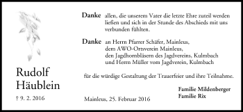 Anzeige von Rudolf Häublein von MGO