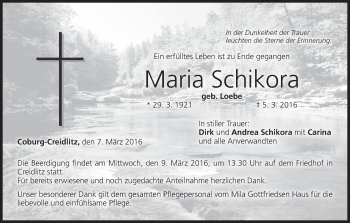 Anzeige von Maria Schikora von MGO