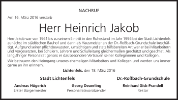 Anzeige von Heinrich Jakob von MGO