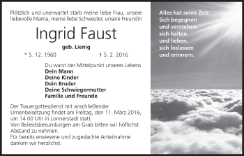 Anzeige von Ingrid Faust von MGO