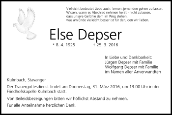 Anzeige von Else Depser von MGO