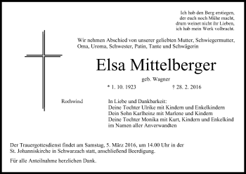 Anzeige von Elsa Mittelberger von MGO