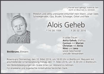 Anzeige von Alois Geheb von MGO