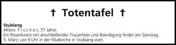 Anzeige von Totentafel vom 05.03.2016 von MGO