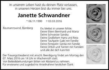Anzeige von Janette Schw-andner von MGO