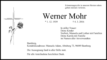 Anzeige von Werner Mohr von MGO