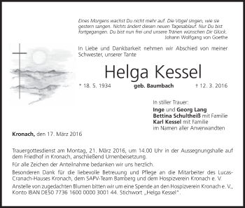 Anzeige von Helga Kessel von MGO