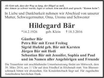 Anzeige von Hildegard Bär von MGO