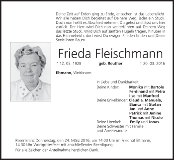 Anzeige von Frieda Fleischmann von MGO