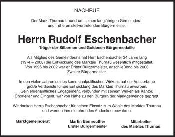 Anzeige von Rudolf Eschenbacher von MGO