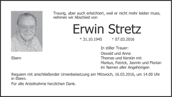 Anzeige von Erwin Stretz von MGO