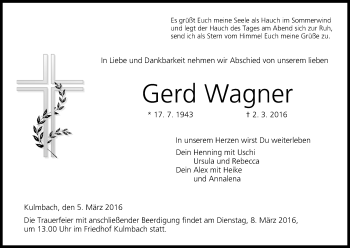 Anzeige von Gerd Wagner von MGO