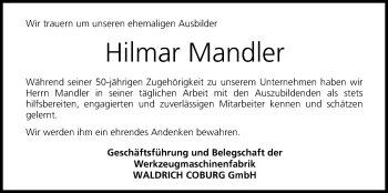 Anzeige von Hilmar Mandler von MGO