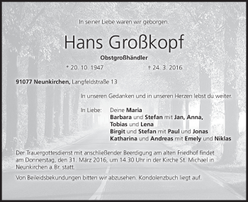 Anzeige von Hans Großkopf von MGO