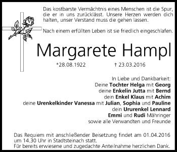 Anzeige von Margarete Hampl von MGO