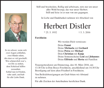 Anzeige von Herbert Distler von MGO