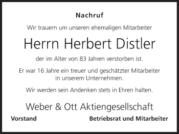 Anzeige von Herbert Distler von MGO