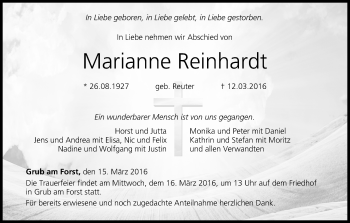 Anzeige von Marianne Reinhardt von MGO