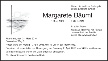 Anzeige von Margarete Bäuml von MGO