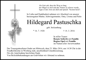 Anzeige von Hildegard Pastuschka von MGO