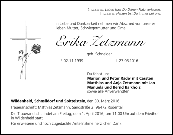 Anzeige von Erika Zetzmann von MGO