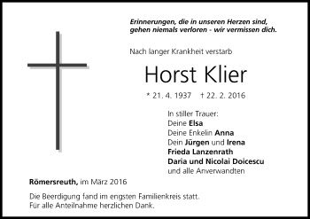 Anzeige von Horst Klier von MGO