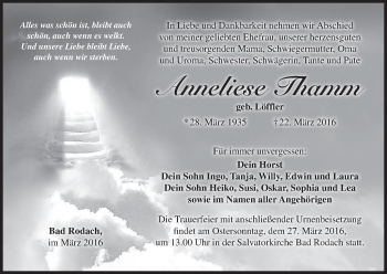 Anzeige von Anneliese Thamm von MGO