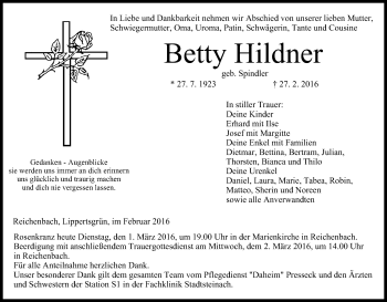 Anzeige von Betty Hildner von MGO