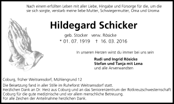 Anzeige von Hildegard Schicker von MGO