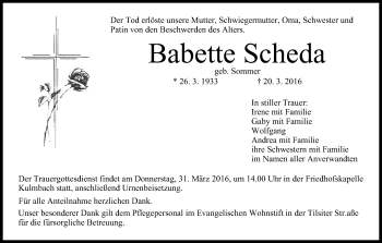 Anzeige von Babette Scheda von MGO