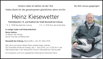 Anzeige von Heinz Kiesewetter von MGO