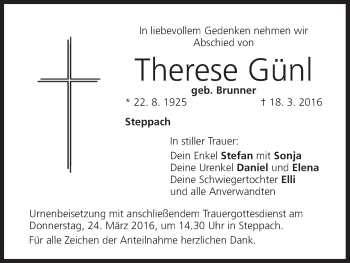 Anzeige von Therese Günl von MGO