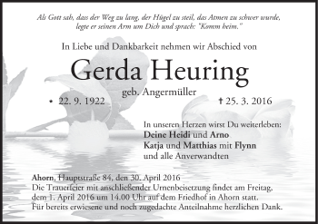 Anzeige von Gerda Heuring von MGO