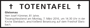 Anzeige von Totentafel vom 05.03.2016 von MGO