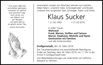 Anzeige von Klaus Sucker von MGO