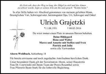 Anzeige von Ulrich Grajetzki von MGO