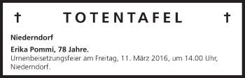 Anzeige von Totentafel vom 09.03.2016 von MGO